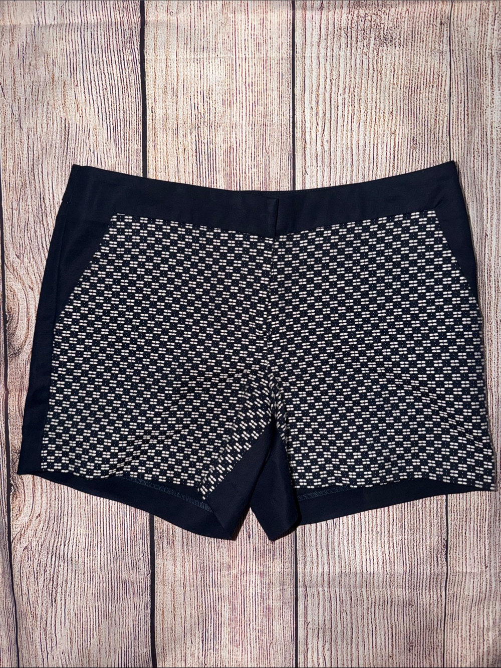 Kenar Black & White Woven-Pattern High Waist Shorts